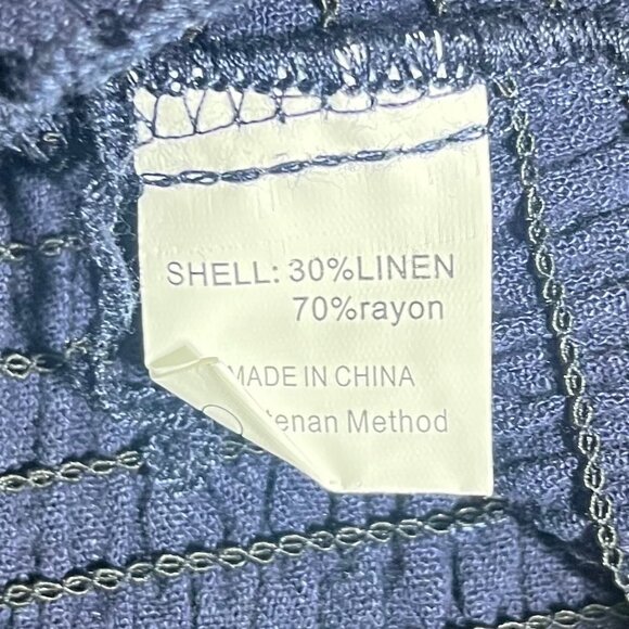 Anrabess Womens Smocked Crop Top Linen Blend Ruffled Straps Blue Size XL - Picture 6 of 9